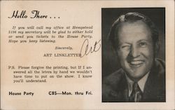 Offer of tickets for TV studio audience, CBS Art Linkletter House Party show Postcard