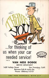 Van Ness Dodge Service Department - Thank you for thinking of us when your car needed service San Francisco, CA Postcard Postcar Postcard