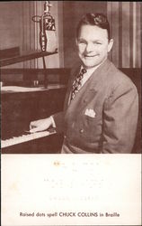 Chuck Collins at the piano. Raised dots spell his name in Braille. Performers & Groups Postcard Postcard Postcard