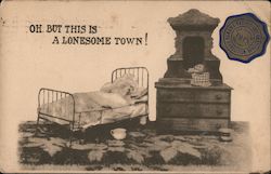 Oh. But This is a Lonesome Town - Dog sleeping in a bed 1915 Panama-Pacific International Exposition (PPIE) Postcard Postcard Postcard