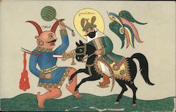 Painting depicting an Arab prince on horseback slaying a demon Tunisia Postcard Postcard Postcard