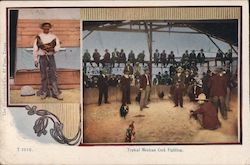 Smiling Man with Rooster and a Typical Mexican Cock Fight Postcard