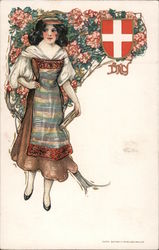 Painting of an Italian lady in traditional dress Postcard Postcard Postcard