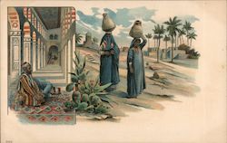 Painting of Egypian ladies and men Postcard