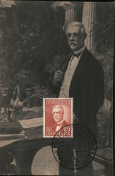 I C Jacobsen Portrait Photograph With In Memoriam Postage Stamp Postcard