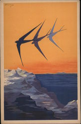 Painting of flying Albatross across sea, Art Deco Italy Postcard Postcard Postcard