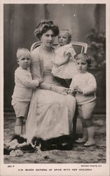 Queen Victoria of Spain with her children. Royalty Postcard Postcard Postcard