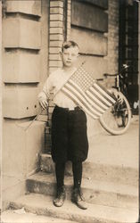 Boy in Knickers With an American Flag Patriotic Postcard Postcard Postcard