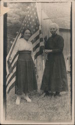 Two Women Holding Large American Flag Patriotic Postcard Postcard Postcard