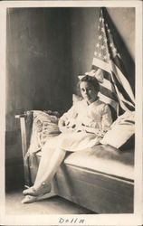 Girl with Ukulele in Front of U.S. Flag Postcard