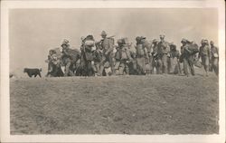 Soldiers and Civilians walking, Mexican Border War Postcard