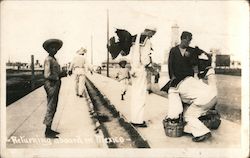 Sailors at port-USS Virginia Postcard