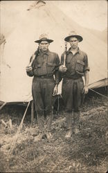 Two soldiers in front of tent World War I Postcard Postcard Postcard