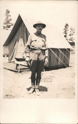 Soldier in front of tent WWI Postcard