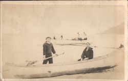 Navy sailors ashore in small boats, 1908 Postcard