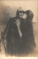 Woman kissing soldier Postcard