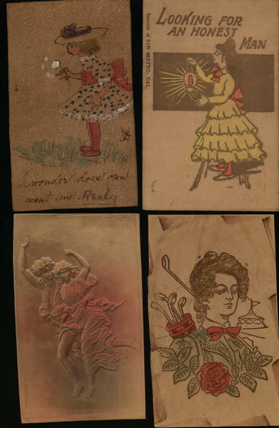 Lot of 4 Leather Postcards: Women