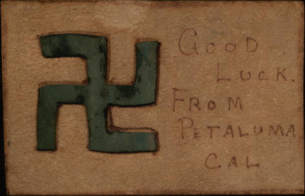 Good Luck from Petaluma Leather Postcard Swastika California