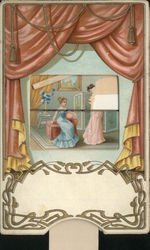 Open Curtains, Two Ladies in a Dressing Room - Mechanical Postcard Postcard Postcard