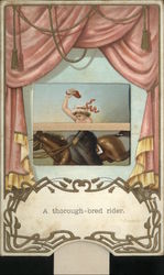 Magic Window-Pull Down Slide Novelty Woman on Horse Mechanical Postcard Postcard Postcard