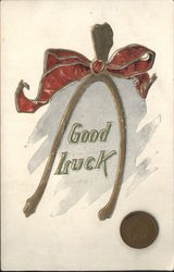 Good Luck - Wishbone, Attached 1907 Indian Head Penny Postcard Postcard Postcard