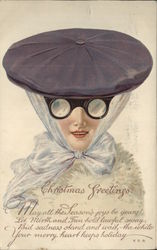 Christmas Greetings from Woman in Hat and Goggles Postcard