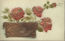 Stamped Roses and Flaque Beautiful Iridescent Germany Art Nouveau Postcard Postcard Postcard