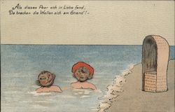 Children Swimming at the Beach Novelty Attached Cork Faces Postcard Postcard Postcard