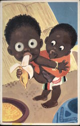 Little African Eating a Banana - Googly Eyes Postcard