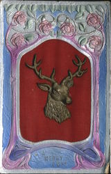 A Merry XMas, Embossed Deer Postcard