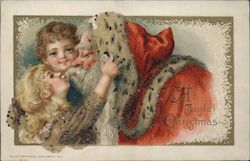 Santa With Children, Glitter Santa Claus Postcard Postcard Postcard