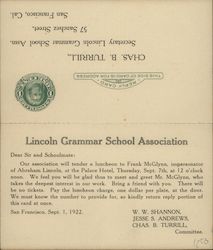 Frank McGlynn, Lincoln Impersonator - Lincoln Grammar School Assn. San Francisco, CA Postcard Postcard Postcard