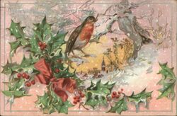 Merry Christmas Winter Scene with Birds Postcard Postcard Postcard