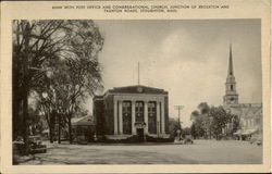 Bank With Post Office And Congregational Church, Junction Of Brockton And Tauton Roads Postcard