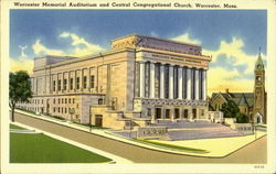 Worcester Memorial Auditorium And Central Congregational Church Postcard