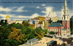 Tremont Street at Park Street, Showing State house and Park Street Church Postcard