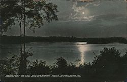 Moonlight on the Susquehanna River Harrisburg, PA Postcard Postcard Postcard