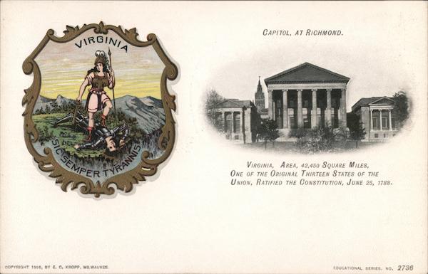 State Seal Of Virginia Capitol At Richmond Postcard