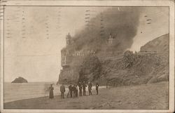 Group of People on Beach Watching Cliff House Fire San Francisco, CA Postcard Postcard Postcard