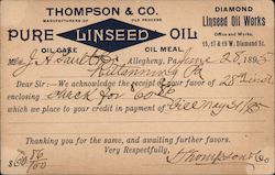 Thompson & Co. Linseed Oil Allegheny, PA Advertising Postcard Postcard Postcard