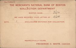 Merchants National Bank of Boston Collection Department Postcard