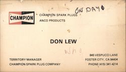 Champion Spark Plugs Anco Products Business Card