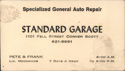 Standard garage - Specialized General Auto Repair - Pete & Frank Business Card