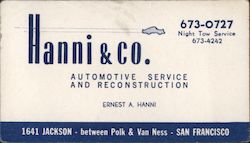 Hanni & Co. Automotive Service and Reconstruction San Francisco, CA Business Card Business Card Business Card