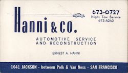 Hanni & Co. Automotive Service and Reconstruction San Francisco, CA Business Card Business Card Business Card