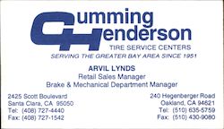 Cumming Henderson Tire Service Centers Business Card