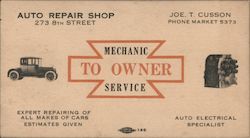 Mechanic to Owner Service Auto Repair Shop Joe T Cusson Advertising Business Card Business Card Business Card