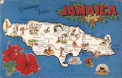 Greetings from Jamaica in the West Indies Map Postcard Postcard Postcard