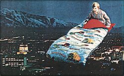 Boy in Pajamas on a Magic Sleeping Bag Ride - Carioca 1978 Xerox Art Postcard Postcard Postcard