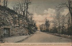 Fountain and Cliff Drive North Terrace Park Postcard